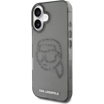 Karl Lagerfeld IML Rhinestones Karl Head Case für iPhone 16 (Schwarz)