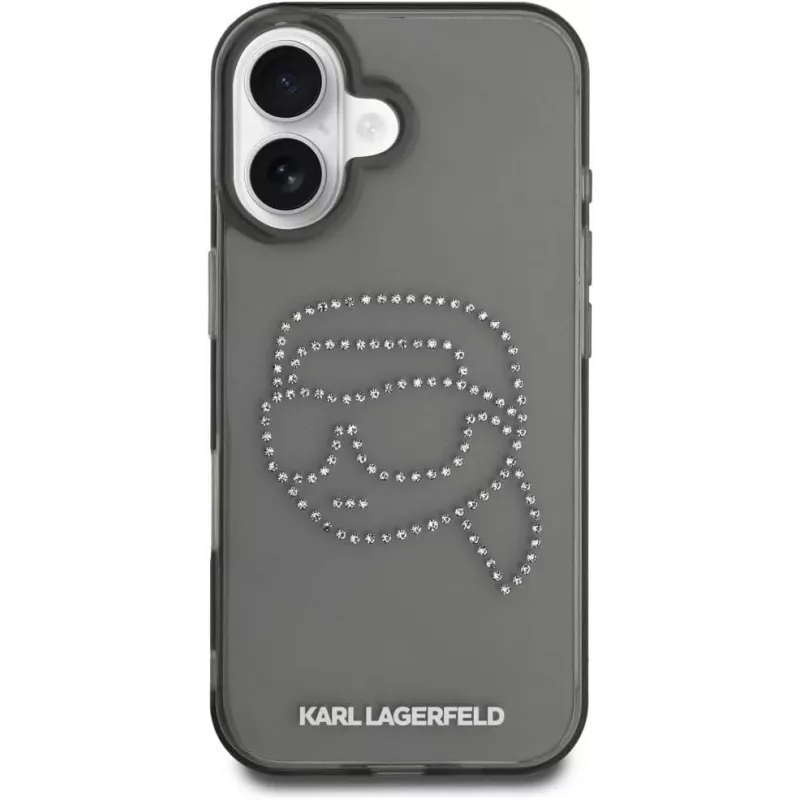 Karl Lagerfeld IML Rhinestones Karl Head Case für iPhone 16 (Schwarz)