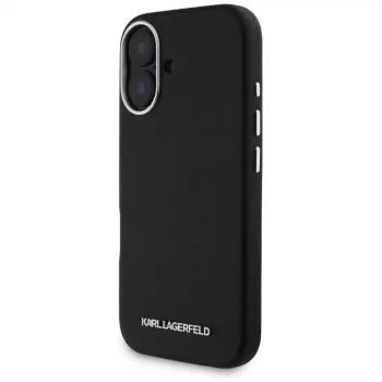 Karl Lagerfeld Saffiano FullWrapped Elongated Metal Logo MagSafe Case für iPhone 16 Schwarz