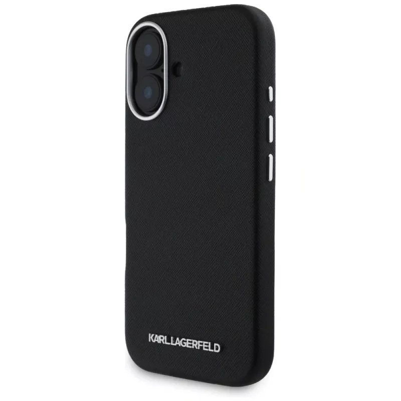 Karl Lagerfeld Saffiano FullWrapped Elongated Metal Logo MagSafe Case für iPhone 16 Schwarz