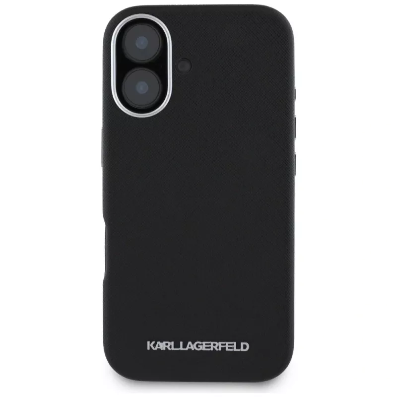 Karl Lagerfeld Saffiano FullWrapped Elongated Metal Logo MagSafe Case für iPhone 16 Schwarz