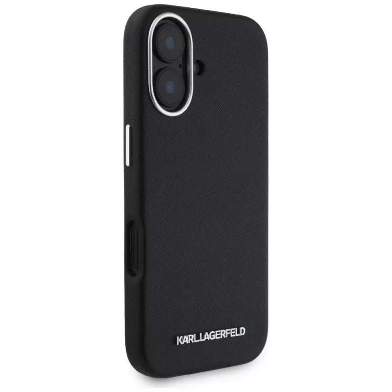 Karl Lagerfeld Saffiano FullWrapped Elongated Metal Logo MagSafe Case für iPhone 16 Schwarz