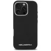 Karl Lagerfeld Saffiano Full Wrapped Elongated Metal Logo MagSafe Case für iPhone 16 Pro Schwarz