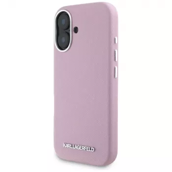 KARL LAGERFELD Saffiano Full Wrapped Elongated Metal Logo MagSafe Case für Apple iPhone 16 - Pink