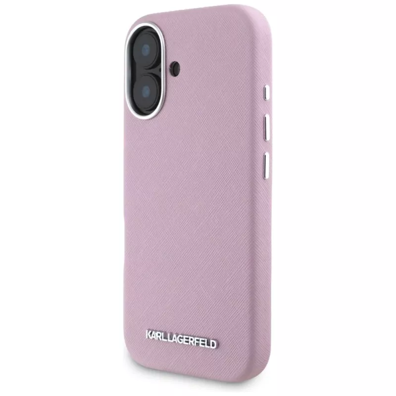 KARL LAGERFELD Saffiano Full Wrapped Elongated Metal Logo MagSafe Case für Apple iPhone 16 - Pink