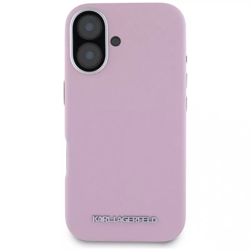 KARL LAGERFELD Saffiano Full Wrapped Elongated Metal Logo MagSafe Case für Apple iPhone 16 - Pink