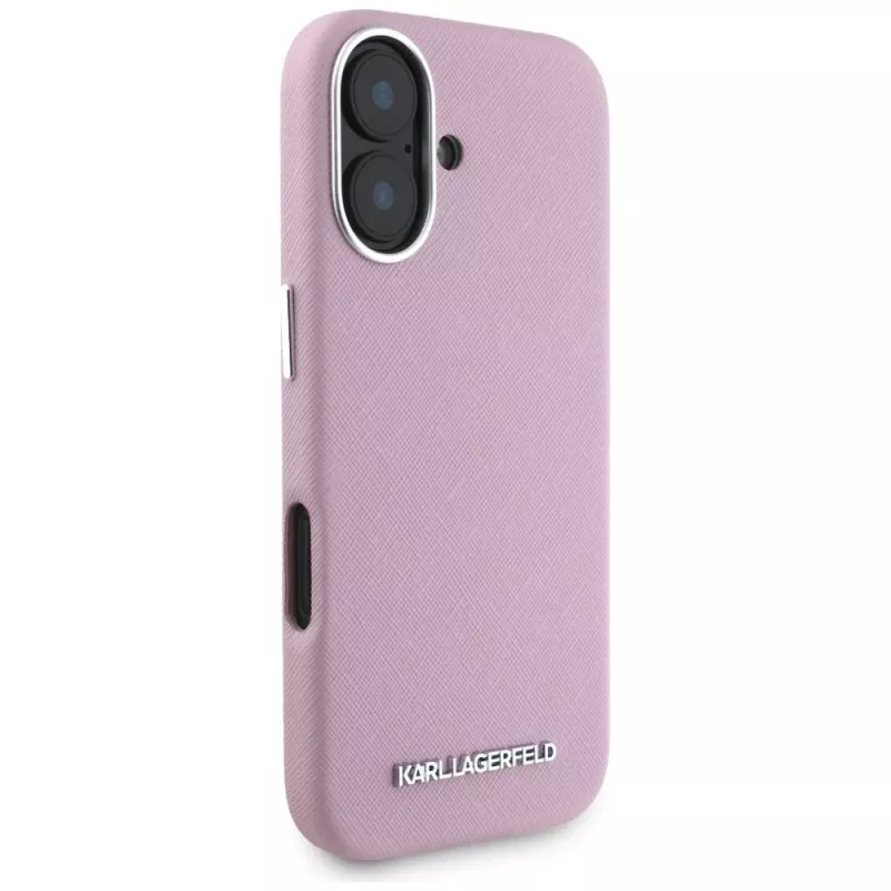 KARL LAGERFELD Saffiano Full Wrapped Elongated Metal Logo MagSafe Case für Apple iPhone 16 - Pink