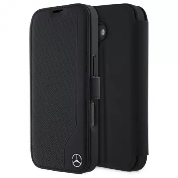 Mercedes-Benz MEBKP16S23RBGVK Buchhülle für iPhone 16 6.1, Schwarz, Kunstleder & Holzimitierung
