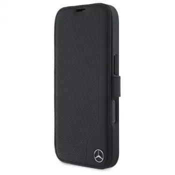 Mercedes-Benz MEBKP16S23RBGVK Buchhülle für iPhone 16 6.1, Schwarz, Kunstleder & Holzimitierung