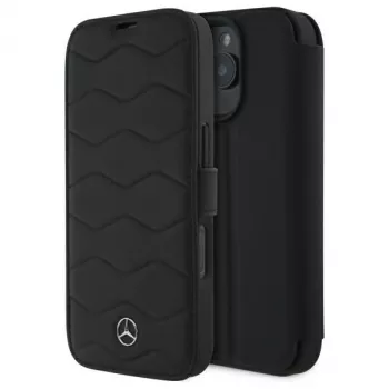 Mercedes-Benz MEBKP16X23RWRSK iPhone 16 Pro Max 6,9 Zoll schwarze Leder Waves Bookcase Hülle