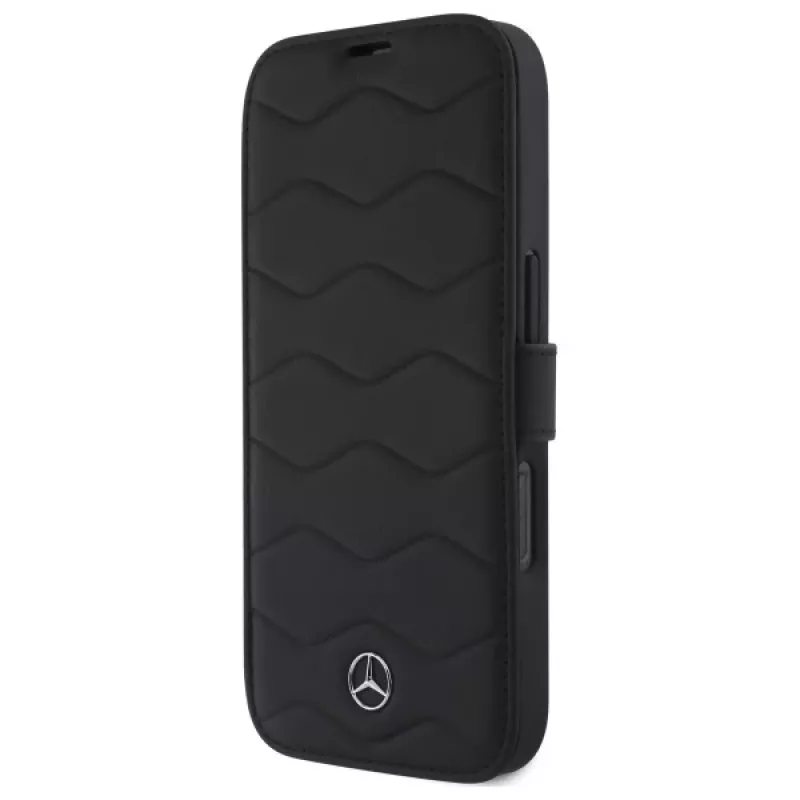 Mercedes-Benz MEBKP16X23RWRSK iPhone 16 Pro Max 6,9 Zoll schwarze Leder Waves Bookcase Hülle