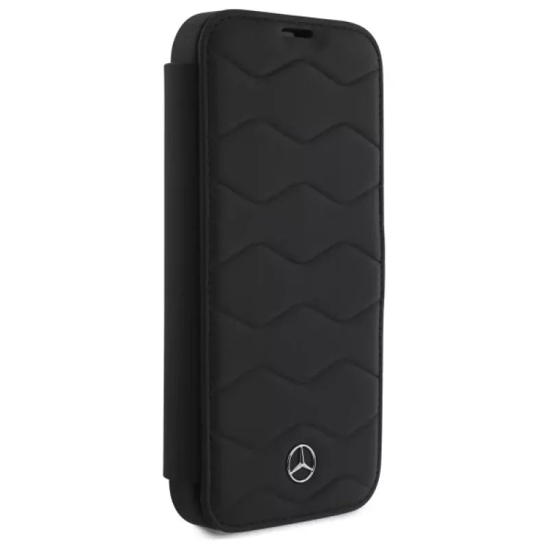 Mercedes-Benz MEBKP16X23RWRSK iPhone 16 Pro Max 6,9 Zoll schwarze Leder Waves Bookcase Hülle