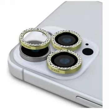 2-in-1 Guess BP Rhinestone Screen and Camera Lens Protector Kit für iPhone 16 Pro Max Gold