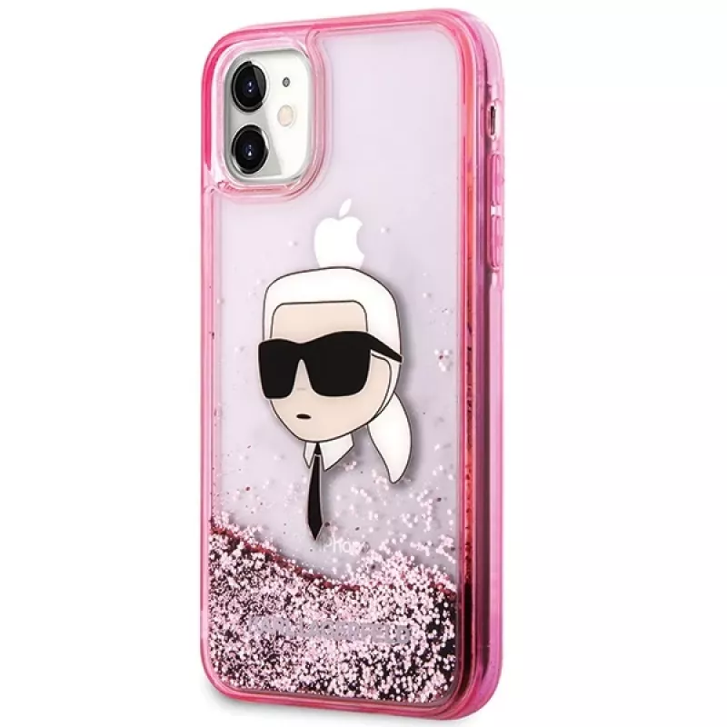 Karl Lagerfeld KLHCN61LNKHCP Hardcase für iPhone 11/XR, Pink, Glitter Karl Head
