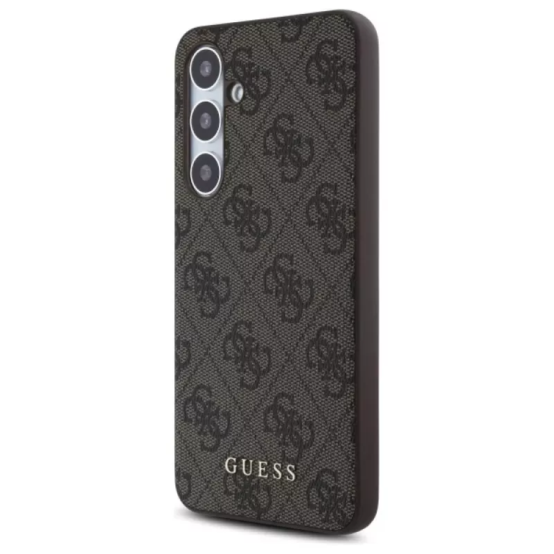 Guess 4G Metal Gold Logo Rückseitenabdeckung für Samsung Galaxy S24 FE, Braun