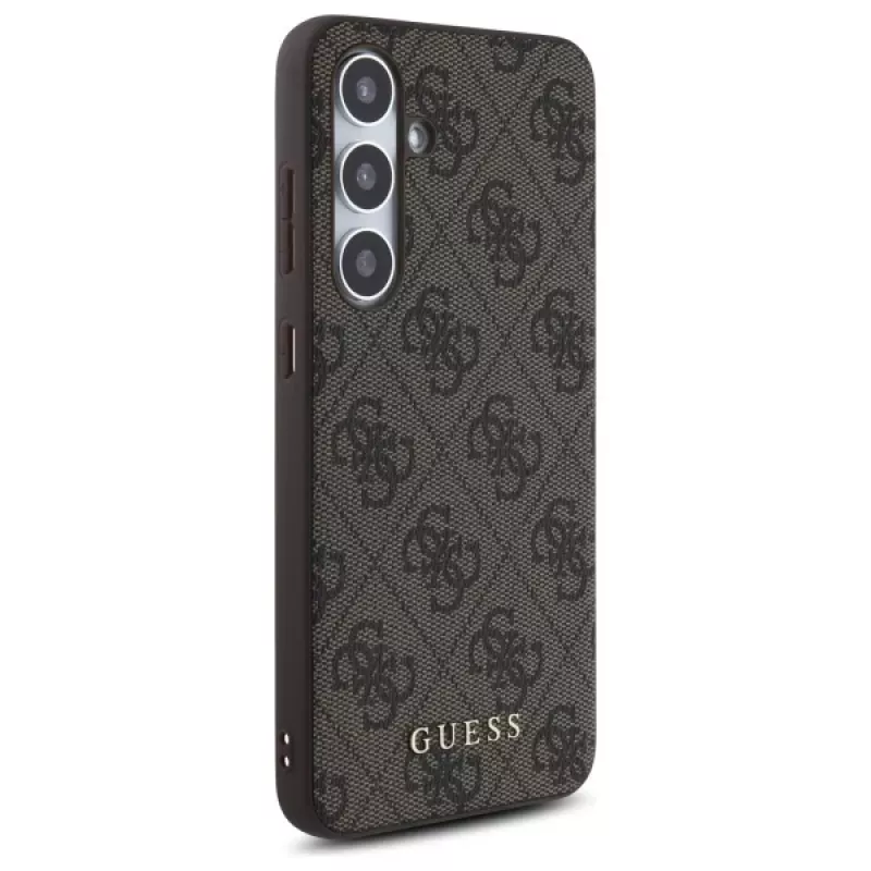 Guess 4G Metal Gold Logo Rückseitenabdeckung für Samsung Galaxy S24 FE, Braun