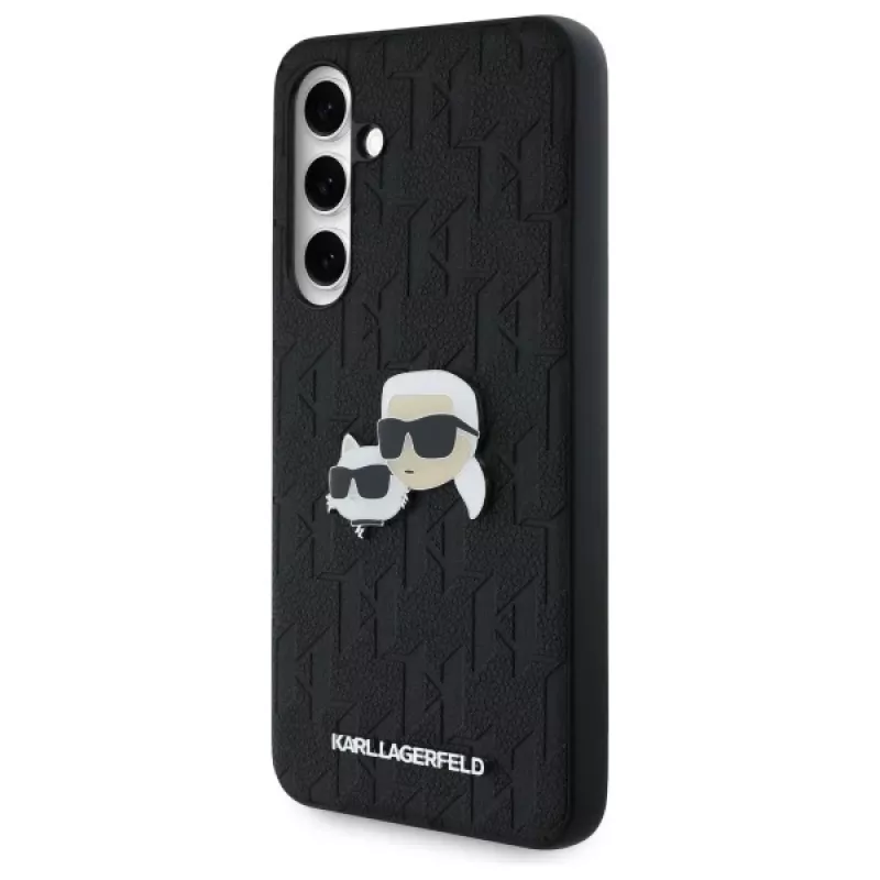 Karl Lagerfeld KLHCS24FEPGKLKCPK Samsung Galaxy S24 FE Hard Case Black Monogram Karl & Choupette Head Pin