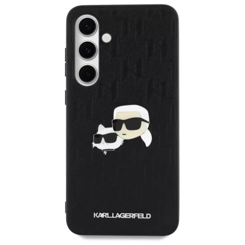 Karl Lagerfeld KLHCS24FEPGKLKCPK Samsung Galaxy S24 FE Hard Case Black Monogram Karl & Choupette Head Pin