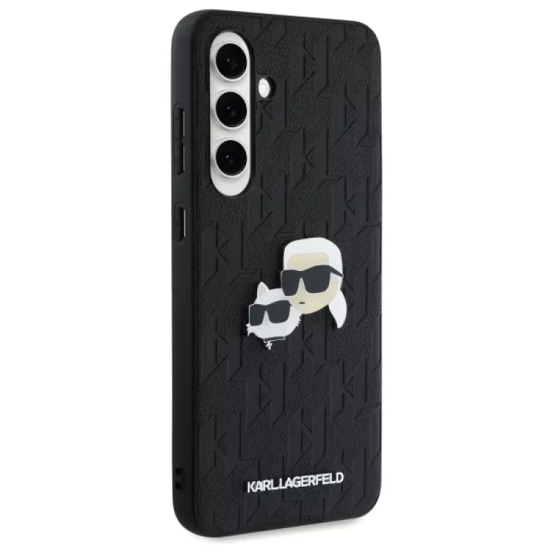 Karl Lagerfeld KLHCS24FEPGKLKCPK Samsung Galaxy S24 FE Hard Case Black Monogram Karl & Choupette Head Pin