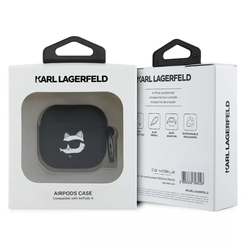 Karl Lagerfeld KLA4RUNCHK AirPods 4 Cover Black Silicone Choupette Head 3D