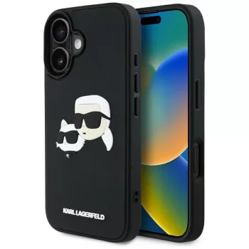 KARL LAGERFELD HC 3D Rubber DoubleHeads Case für iPhone 16, Schwarz