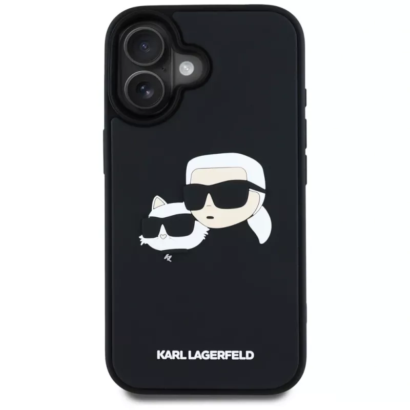 KARL LAGERFELD HC 3D Rubber DoubleHeads Case für iPhone 16, Schwarz