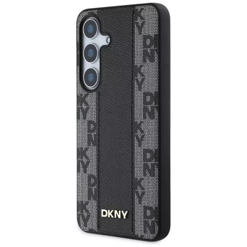 DKNY Leather Checkered Pattern MagSafe Case for Samsung Galaxy S25, Black