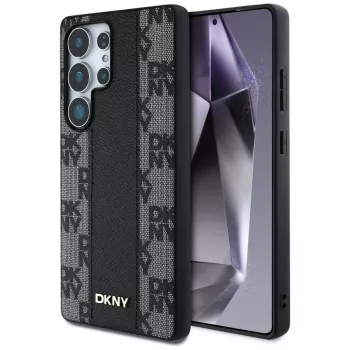 DKNY Leder-Checkered-Pattern MagSafe Case für Samsung Galaxy S25 Ultra Schwarz