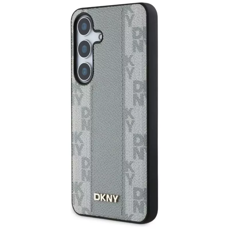 DKNY Leder-Checkered-Pattern MagSafe Case für Samsung Galaxy S25 - Taupe