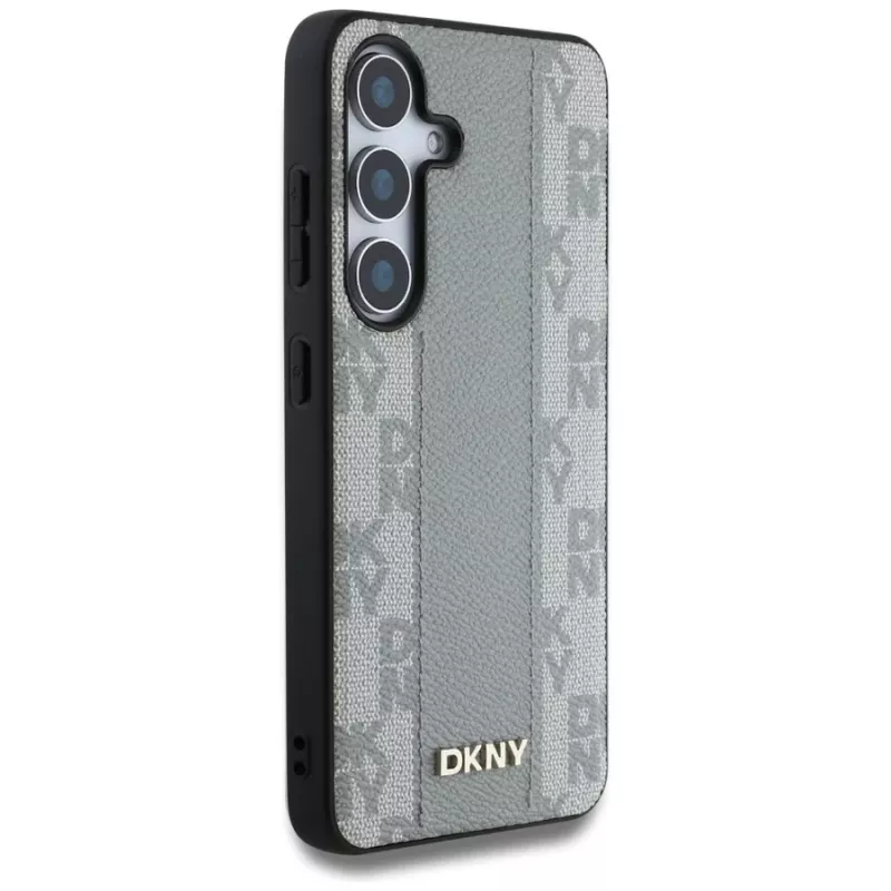 DKNY Leder-Checkered-Pattern MagSafe Case für Samsung Galaxy S25 - Taupe