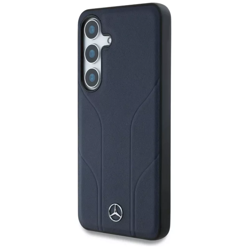 Mercedes-Benz Etui Leather Debossed Lines MagSafe für Samsung Galaxy S25 Blau