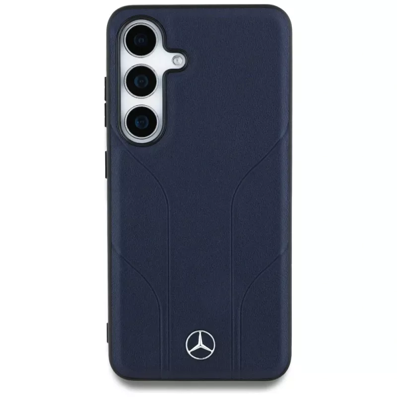 Mercedes-Benz Etui Leather Debossed Lines MagSafe für Samsung Galaxy S25 Blau