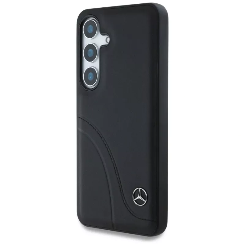 MERCEDES-BENZ Lederhülle mit geschwungenen Nähten für Samsung Galaxy S25 Schwarz