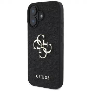 Guess Grained Big 4G Logo Small Classic Logo Case für iPhone 16 (Schwarz)