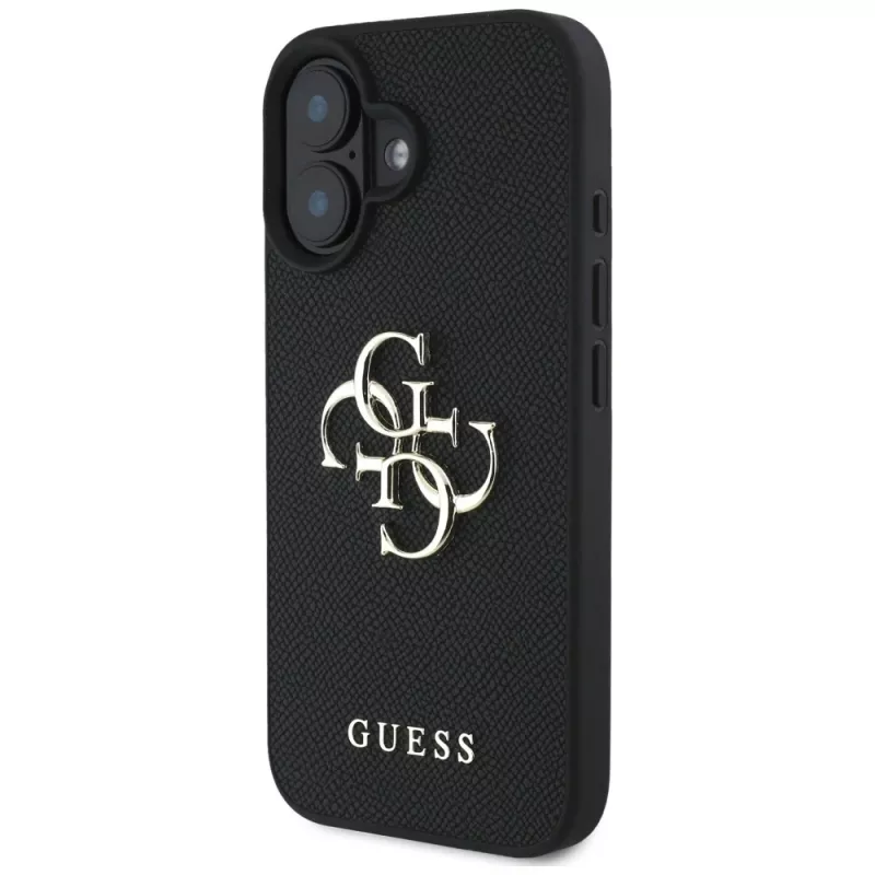 Guess Grained Big 4G Logo Small Classic Logo Case für iPhone 16 (Schwarz)