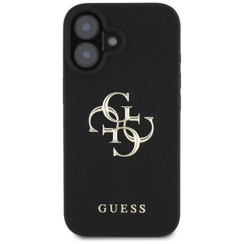 Guess Grained Big 4G Logo Small Classic Logo Case für iPhone 16 (Schwarz)