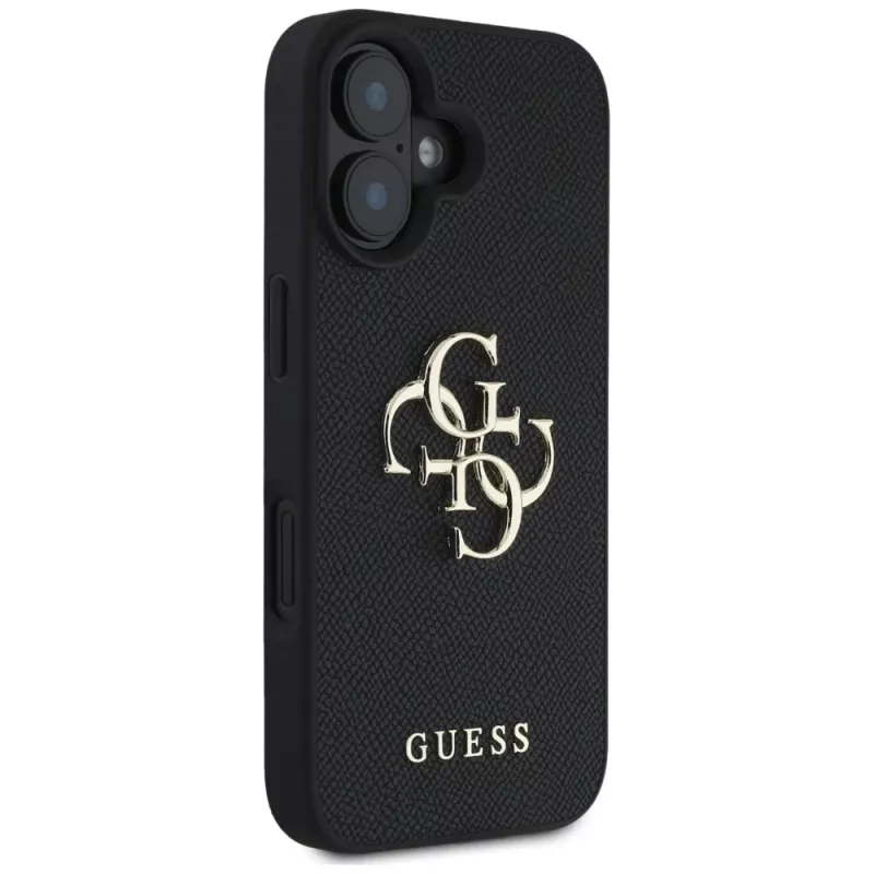 Guess Grained Big 4G Logo Small Classic Logo Case für iPhone 16 (Schwarz)