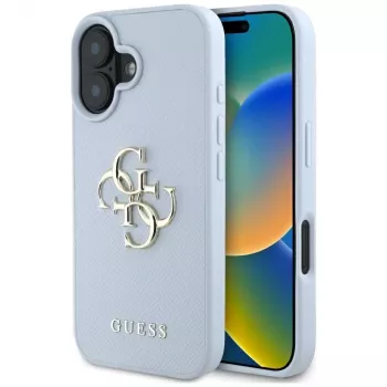 Guess Grained Big 4G Logo Small Classic Logo Back Cover für Apple iPhone 16 - Blau