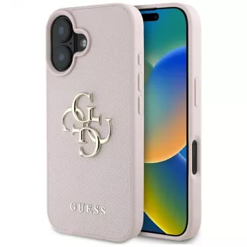 Guess Grained Big 4G Logo Small Classic Logo Back Cover für Apple iPhone 16 - Pink