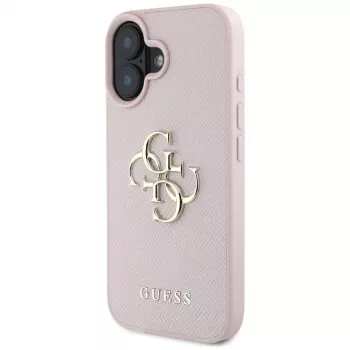 Guess Grained Big 4G Logo Small Classic Logo Back Cover für Apple iPhone 16 - Pink