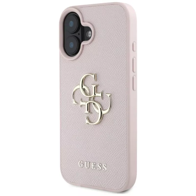 Guess Grained Big 4G Logo Small Classic Logo Back Cover für Apple iPhone 16 - Pink