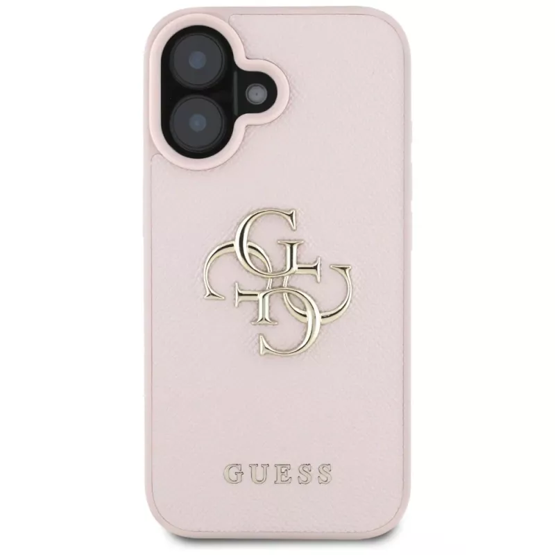 Guess Grained Big 4G Logo Small Classic Logo Back Cover für Apple iPhone 16 - Pink