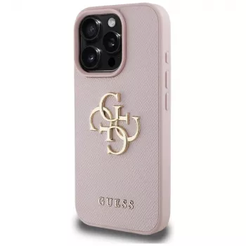 Guess Grained Big 4G Logo Small Classic Logo Back Cover für Apple iPhone 16 Pro (Pink)