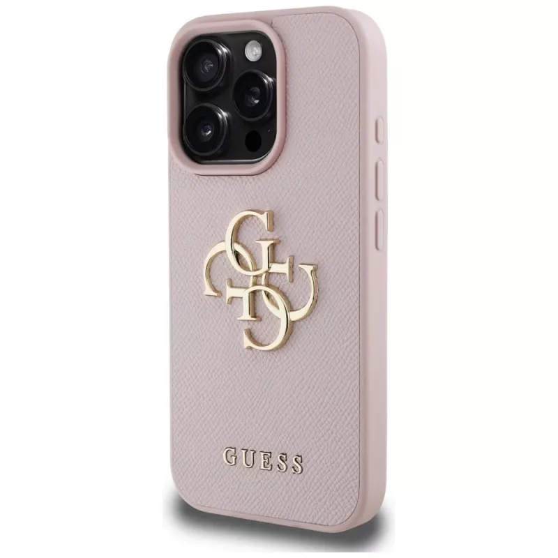 Guess Grained Big 4G Logo Small Classic Logo Back Cover für Apple iPhone 16 Pro (Pink)