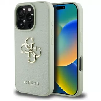 Guess Grained Big 4G Logo Small Classic Logo Back Cover für Apple iPhone 16 Pro - Grün