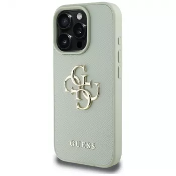 Guess Grained Big 4G Logo Small Classic Logo Back Cover für Apple iPhone 16 Pro - Grün