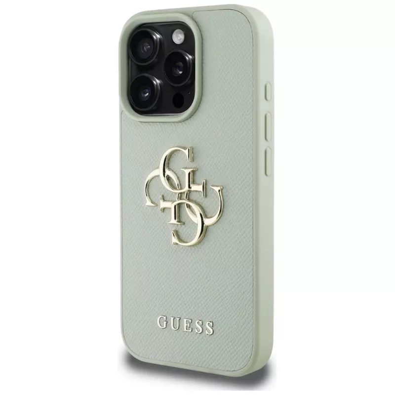 Guess Grained Big 4G Logo Small Classic Logo Back Cover für Apple iPhone 16 Pro - Grün