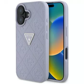 Guess Hot Stamp 4G Pattern Triangle Metal Logo Case für iPhone 16 (Lila)