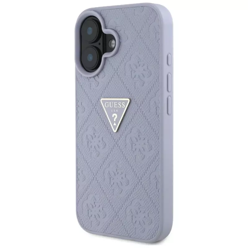 Guess Hot Stamp 4G Pattern Triangle Metal Logo Case für iPhone 16 (Lila)