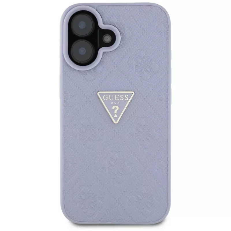 Guess Hot Stamp 4G Pattern Triangle Metal Logo Case für iPhone 16 (Lila)